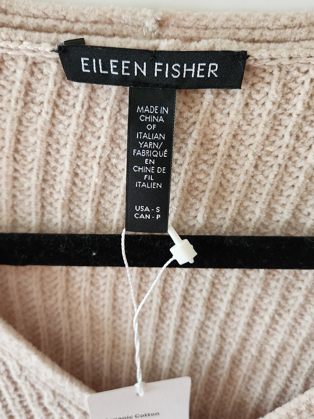 NWT Eileen Fisher 100% organic cotton chenille v neck top sweater Almond new! S - Picture 5 of 10